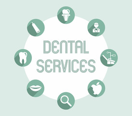 Dental services. Set of modern flat vector conceptual icons of dental clinic services.