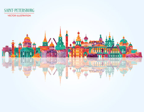 Saint Petersburgh detailed skylines. vector illustration