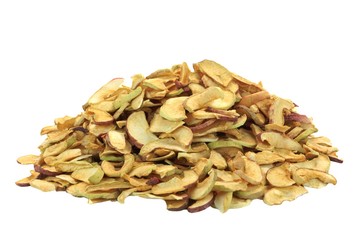 Dried Apples Slice In A Heap Isolated On White Background