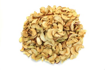 Dried Apples Slice In A Heap Isolated On White Background