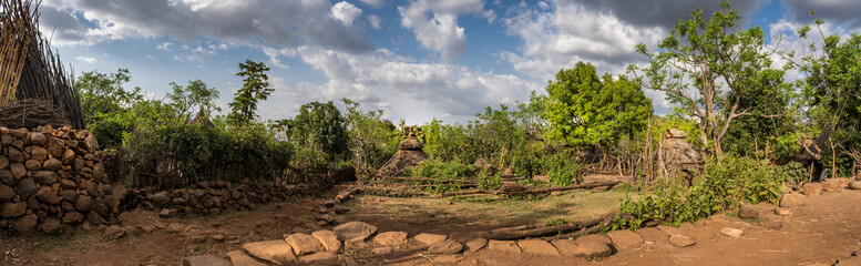 Fototapeta na wymiar Panoramic view inside a Konso village, Ethiopia