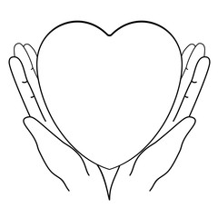 Vector of Heart in hands. Drawing monochrome line