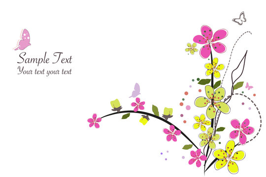 Spring time pink flowers vector illustration border design background