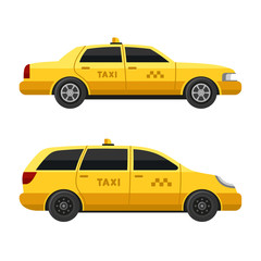 Fototapeta na wymiar Yellow Taxi Cars Set on White Background. Vector