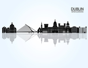Naklejka premium Szczegółowa sylwetka panoramę Dublina. Ilustracji wektorowych