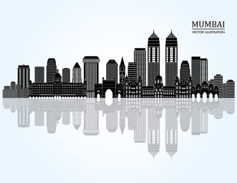 Mumbai skyline detailed silhouette. Vector illustration