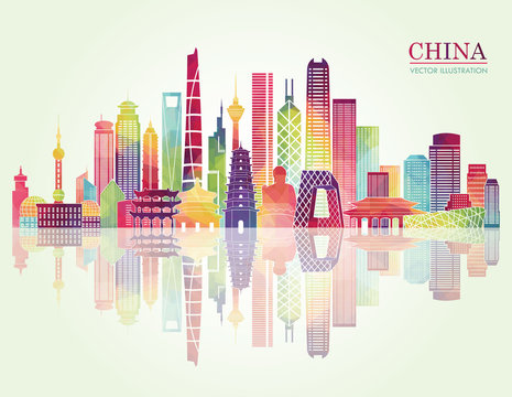 China skyline detailed silhouette. Vector illustration