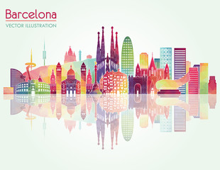 Barcelona skyline detailed silhouette. Vector illustration - 102317149