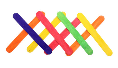 Colorful wood ice lolly sticks, Ice cream sticks, isolated on wh