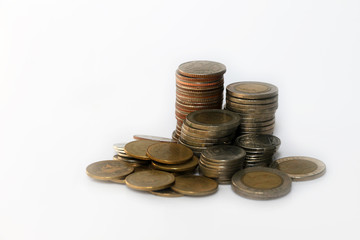 Thailand coins to saving money on white background