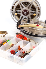 fishing lure in storage box and lading reels
