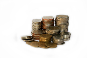 Thailand coins to saving money on white background