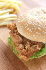 Burger and french fries.