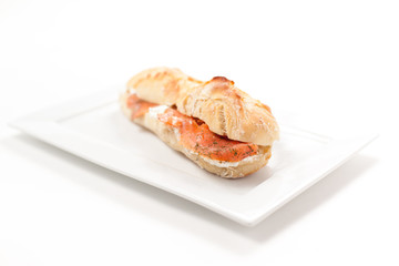 Ciabatta with salmon, whipped cheese, 