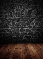 empty interior room with brick wall.