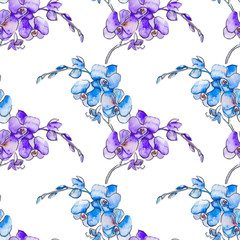 Orchids. Seamless pattern of tropical flowers. Vector.