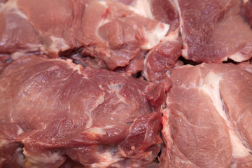 Full Frame Of Fresh Raw Meat On Market Place