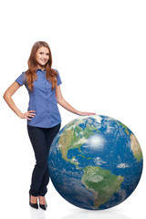 Woman in full length with earth globe