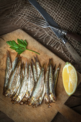 Tasty smoked sprats.
