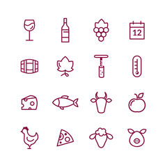 Wine and food pairing line icons - 102323320