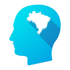 Long shadow male head icon with  a map of Brazil