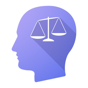 recommend clip art: Long shadow male head icon with  an unbalanced weight scale