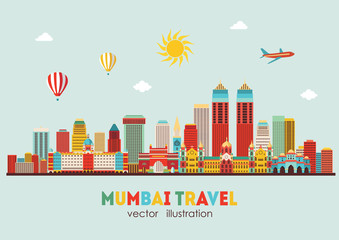 Mumbai detailed skyline. Vector illustration