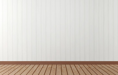 White wooden wall and hardwood floor