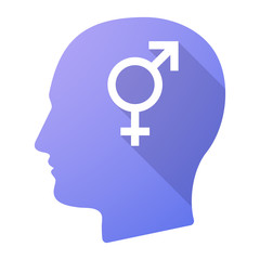 Long shadow male head icon with a bigender symbol