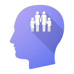 Long shadow male head icon with a lesbian parents family pictogr