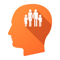 Long shadow male head icon with a conventional family pictogram