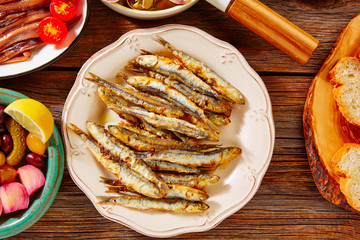 Tapas seafood fried anchovies fish Spain
