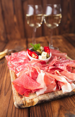 Cured Meat jamon sausage and ciabatta bread