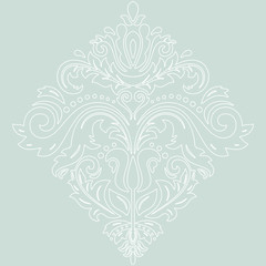 Oriental vector pattern with arabesques and floral elements. Traditional classic ornament. Light blue wallpaper whith white outlines