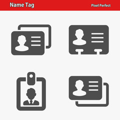 Name Tag Icons. Professional, pixel perfect icons optimized for both large and small resolutions. EPS 8 format.