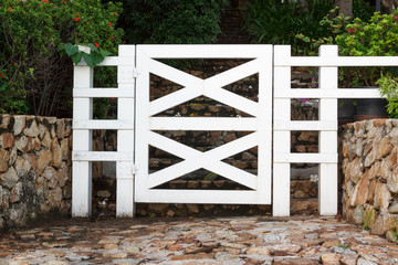 White wooden garden gate