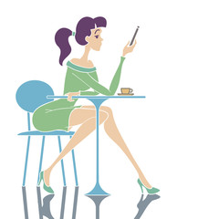 Fototapeta premium Girl Cafe Phone