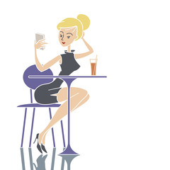 Fototapeta premium Girl Cafe Phone