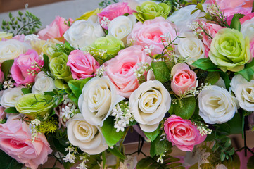 Fake flower and background  in wedding.(Soft focus.)