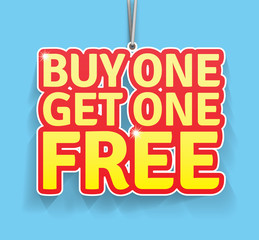 Buy one get one free label. EPS10, CMYK.