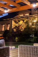 Lighted house in the evening