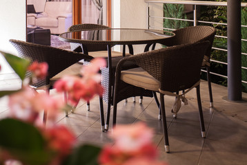 Wicker furniture on the terrace