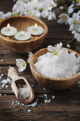 Fototapeta na wymiar SPA treatment with salt, almond and candles