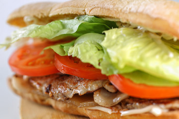 Tasty bacon lettuce tomatoes sandwich in a ciabatta 