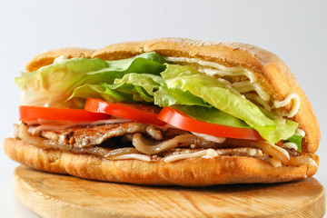 Tasty bacon lettuce tomatoes sandwich in a ciabatta 