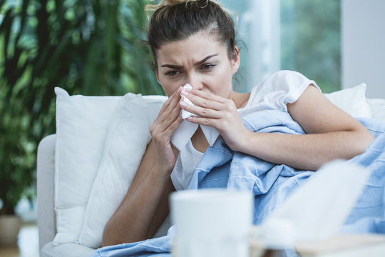 Sick Woman With Runny Nose