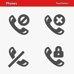 Phones Icons. Professional, pixel perfect icons optimized for both large and small resolutions. EPS 8 format.