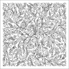 Pattern for coloring book. Ethnic, floral, doodle, vector, desig