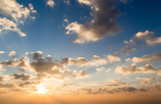 colorful dramatic sky with cloud at sunset