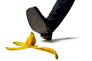man about to step on banana peel